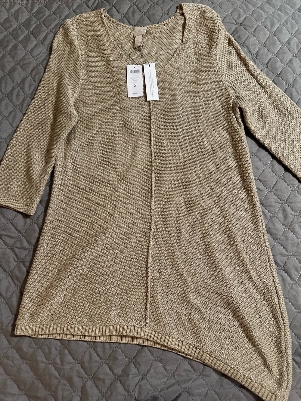 Chicos Slant Hem Heidi 3/4 Sleeve Top Size 2 (L 12-14)